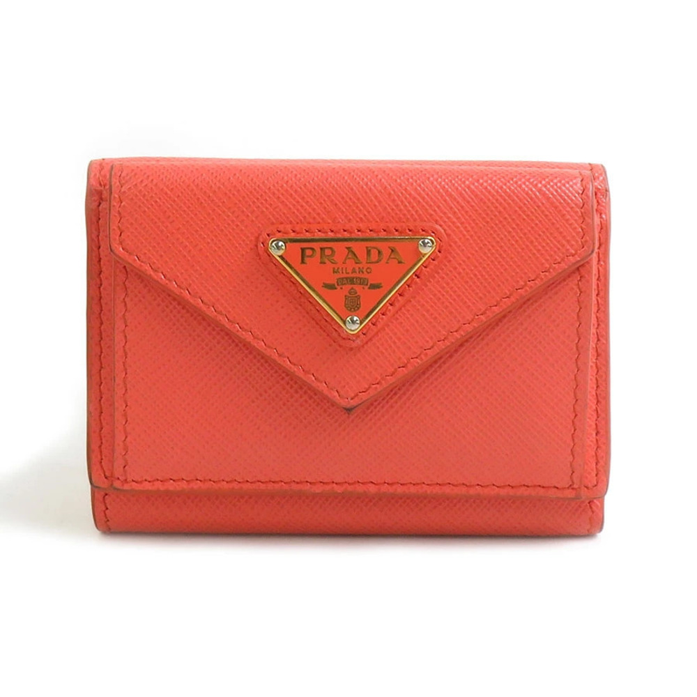 Prada Tri fold Wallet Leather Orange